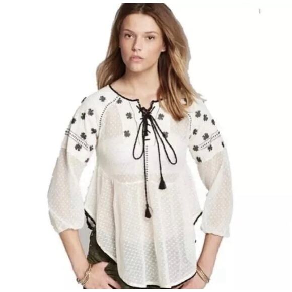NWT FREE PEOPLE Women’s Roses are Red Boho Embroidered Sheer Blouse - Picture 1 of 5